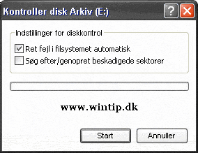 Dialogboksen til Check Disk