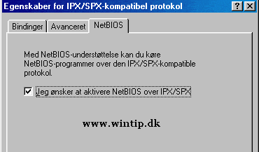 Egenskaber for IPX/SPX - NetBIOS